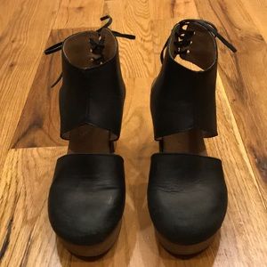 Free People Black Tie Up Clogs